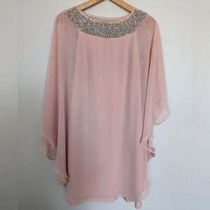 Embellished Blush Chiffon Cape/Overlay Dress- Size 6